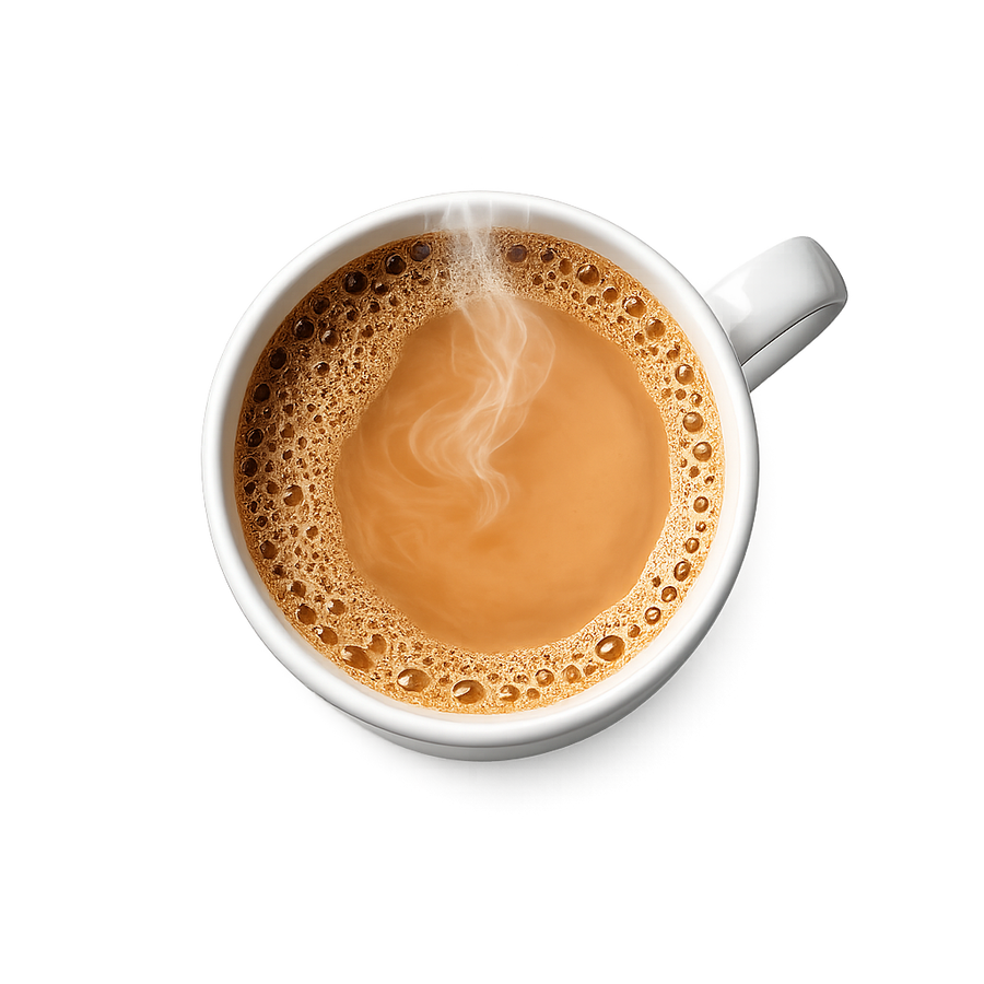 Steaming cup of coffee on a white background