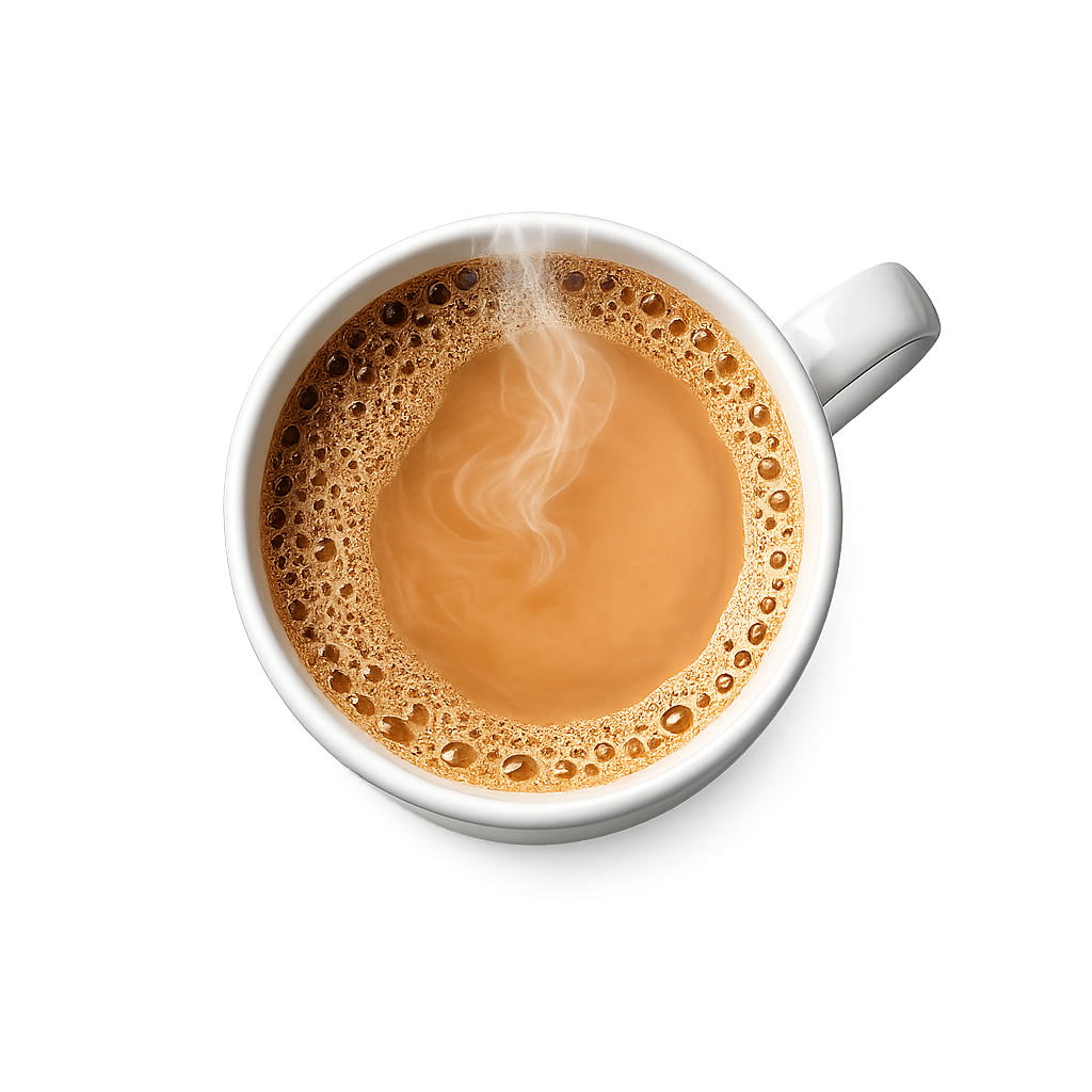 Steaming cup of coffee on a white background